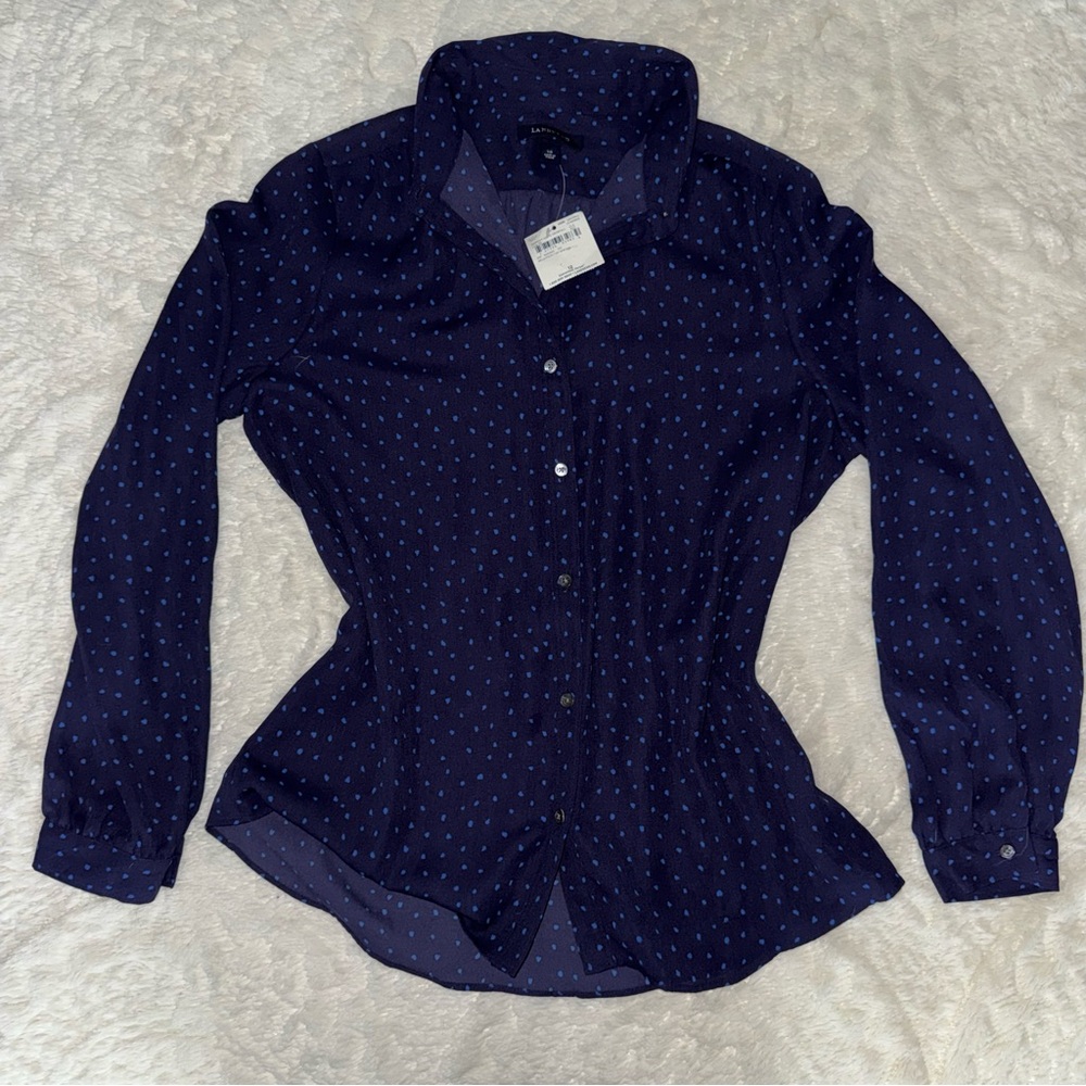 Navy Blue Polka Dot Women's Top lands end size 12 new with tags